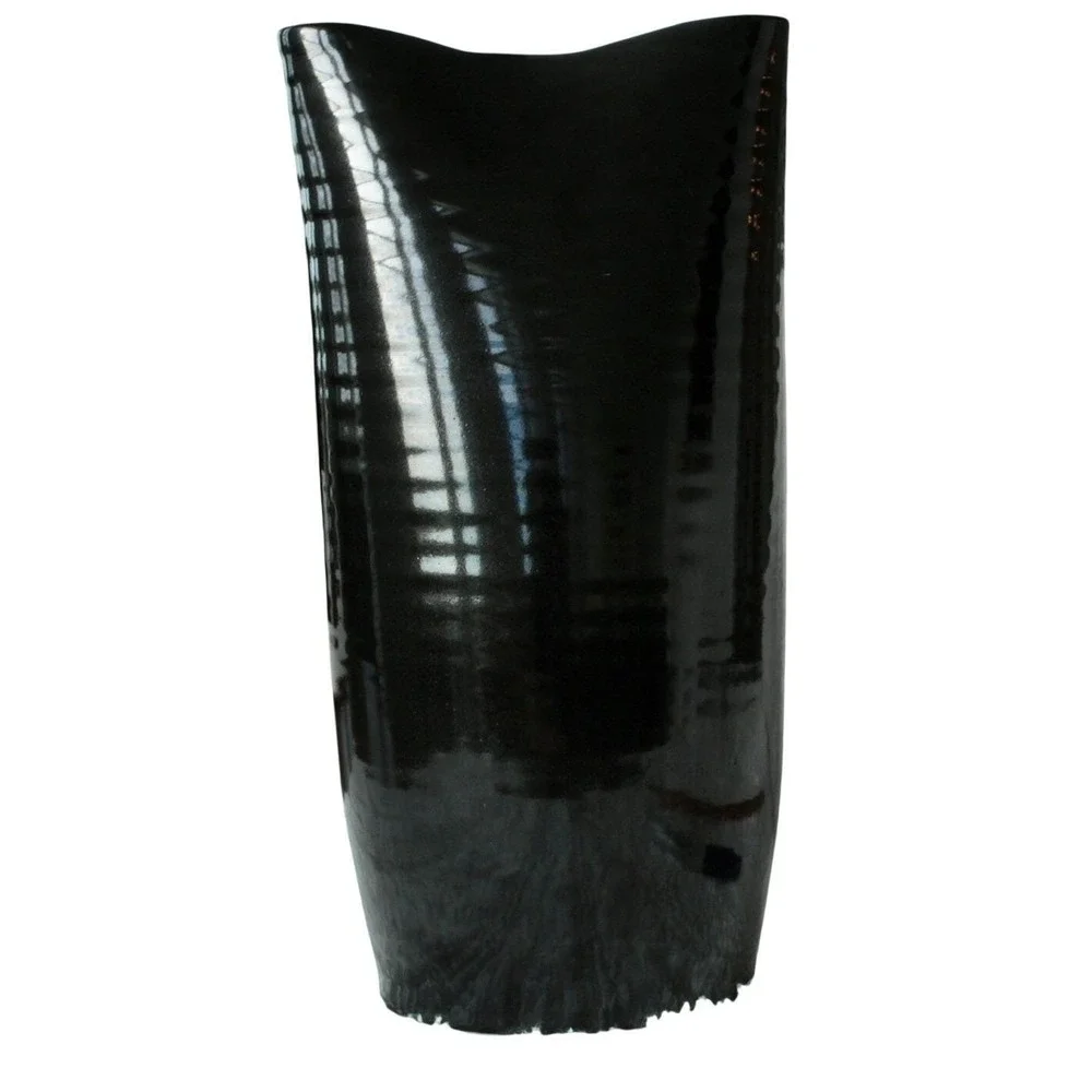 Vintage Black‎ Ceramic Vase Signed Artist 1980